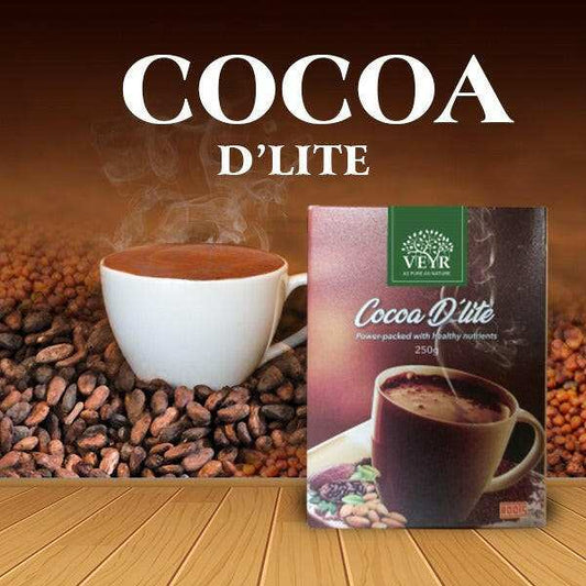 Cocoa D’lite 250g product packaging displaying natural cocoa powder