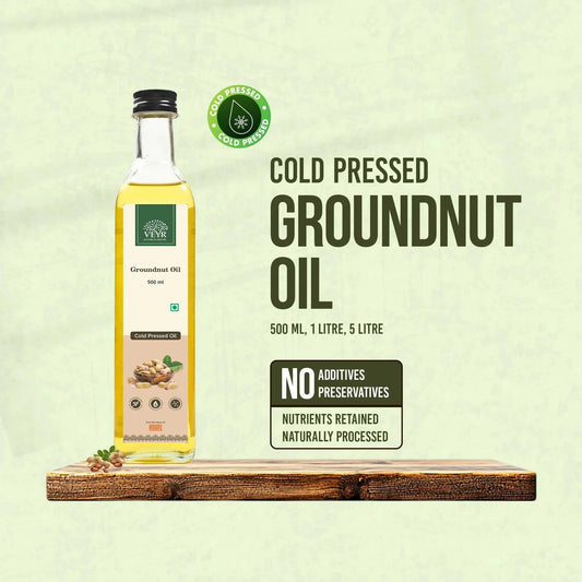 Bottle of premium cold pressed groundnut oil showcasing natural and pure quality for cooking use