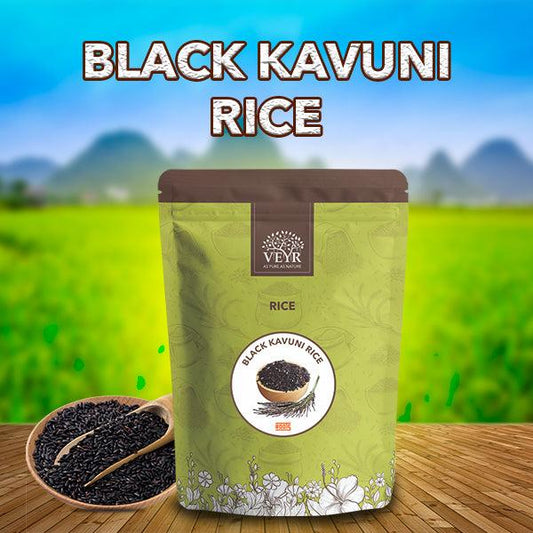 Karuppu Kavuni Rice grains close-up showing dark purple-black color