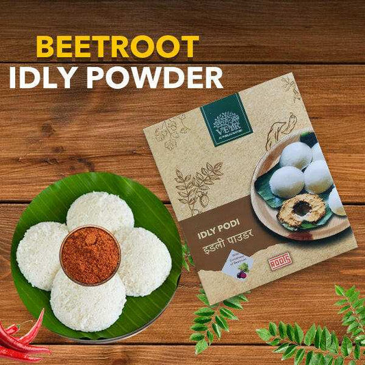 Beetroot Idli Podi Powder in a bowl highlighting vibrant South Indian spice blend