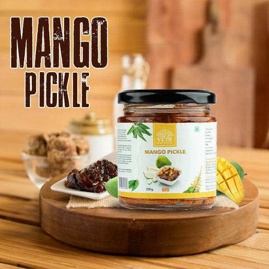 Mango Pickle in 200g jar with vibrant spices