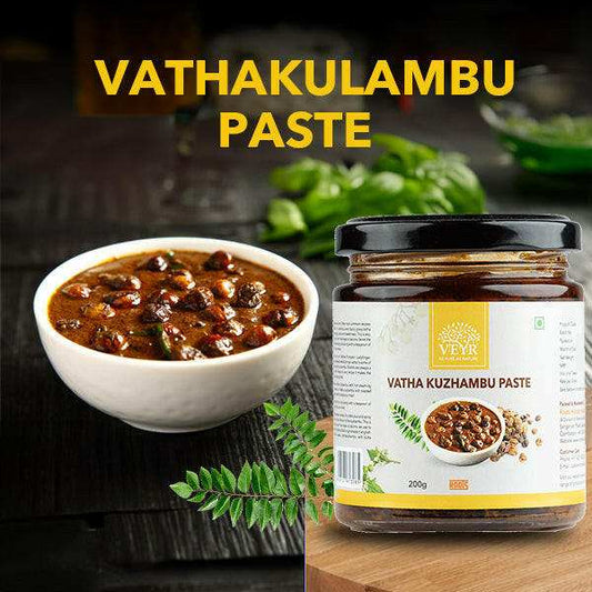 Vathakulambu Paste 200g container with label and branding